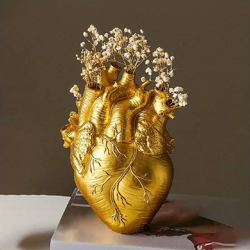 Herzförmige Blumenvase aus Keramik – 30 cm hoch in Rot, Schwarz, Weiß und Gold für romantische Akzente-2