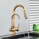 Antike Messing Küchenarmatur mit Wasserfilter und Dual Griff – Spültischarmatur für heißes und kaltes Wasser-2