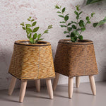 Eleganter Blumentopf aus Imitationsrattan mit abnehmbaren Beinen – 14 cm x 21,5 cm für Innen und Außen-2