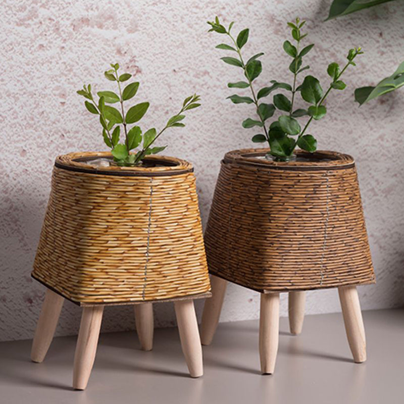 Eleganter Blumentopf aus Imitationsrattan mit abnehmbaren Beinen – 14 cm x 21,5 cm für Innen und Außen-2