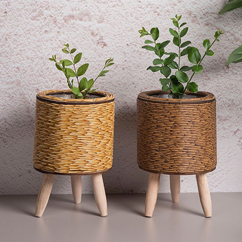 Eleganter Blumentopf aus Imitationsrattan mit abnehmbaren Beinen – 14 cm x 21,5 cm für Innen und Außen-1