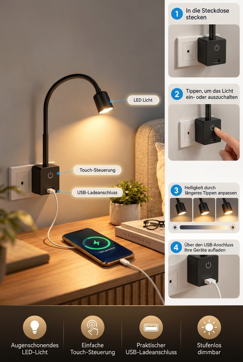 Flexora | LED Leselampe für Steckdose